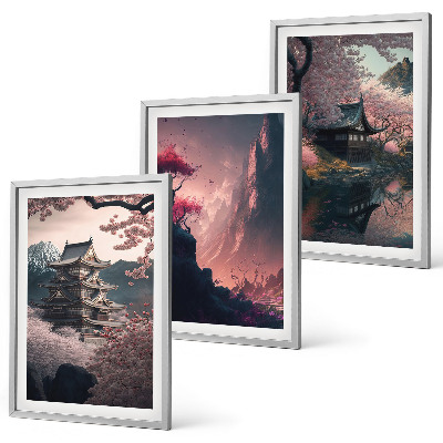 Lot de 3 tableaux pour salon Paysages fantastiques des montagnes japonaises