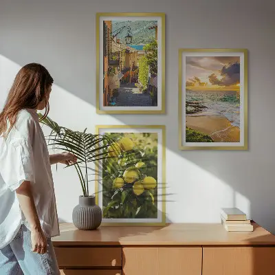 Cadre photo mural représentant des rues, la mer, la plage et des agrumes
