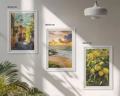 Cadre photo mural représentant des rues, la mer, la plage et des agrumes