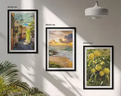 Cadre photo mural représentant des rues, la mer, la plage et des agrumes