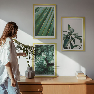Lot de 3 tableaux pour salon Feuilles tropicales esthétiques