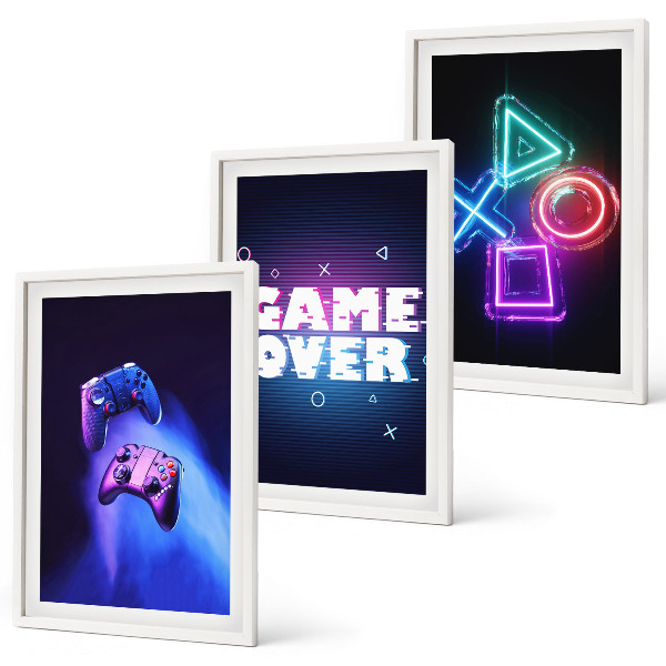 Lot de 3 tableaux pour salon Game Over Manettes