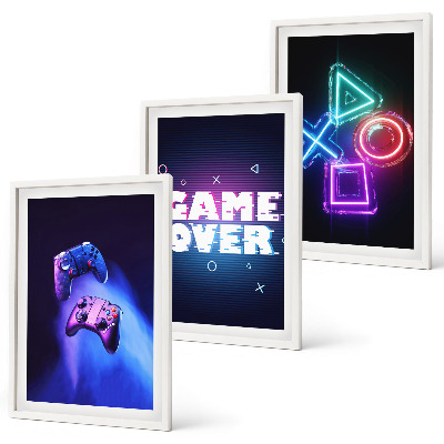 Lot de 3 tableaux pour salon Game Over Manettes