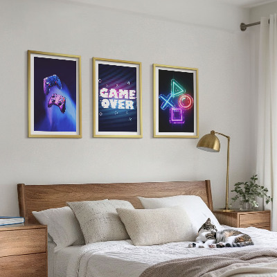 Lot de 3 tableaux pour salon Game Over Manettes