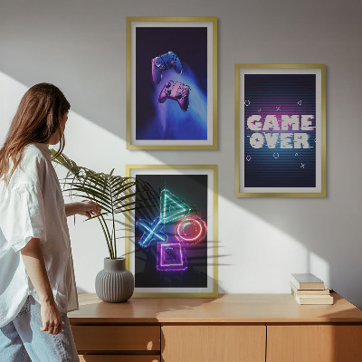 Lot de 3 tableaux pour salon Game Over Manettes