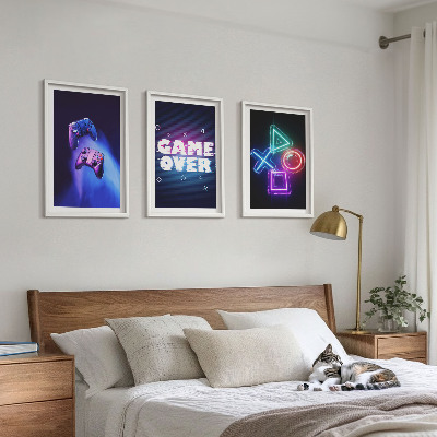 Lot de 3 tableaux pour salon Game Over Manettes