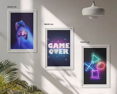 Lot de 3 tableaux pour salon Game Over Manettes