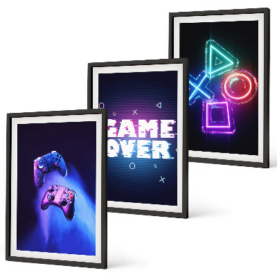 Lot de 3 tableaux pour salon Game Over Manettes