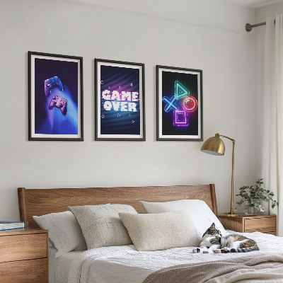 Lot de 3 tableaux pour salon Game Over Manettes