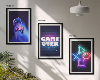 Lot de 3 tableaux pour salon Game Over Manettes