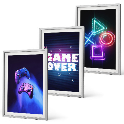 Lot de 3 tableaux pour salon Game Over Manettes