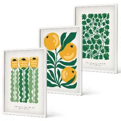 Lot de 3 tableaux pour salon avec motifs végétaux de fleurs et feuilles