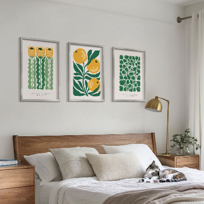 Lot de 3 tableaux pour salon Motifs végétaux, fleurs, feuilles