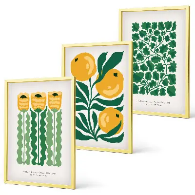 Lot de 3 tableaux pour salon avec motifs végétaux de fleurs et feuilles