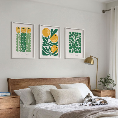 Lot de 3 tableaux pour salon Motifs végétaux, fleurs, feuilles
