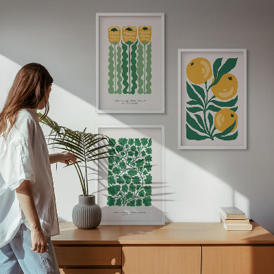 Lot de 3 tableaux pour salon Motifs végétaux, fleurs, feuilles
