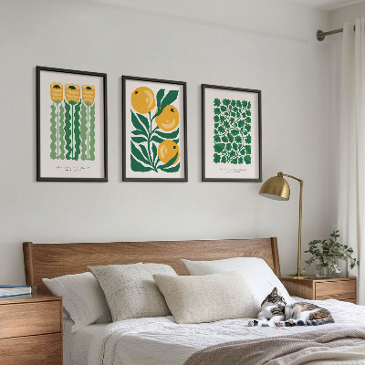 Lot de 3 tableaux pour salon Motifs végétaux, fleurs, feuilles