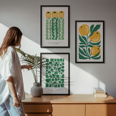 Lot de 3 tableaux pour salon Motifs végétaux, fleurs, feuilles