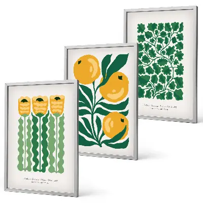 Lot de 3 tableaux pour salon avec motifs végétaux de fleurs et feuilles