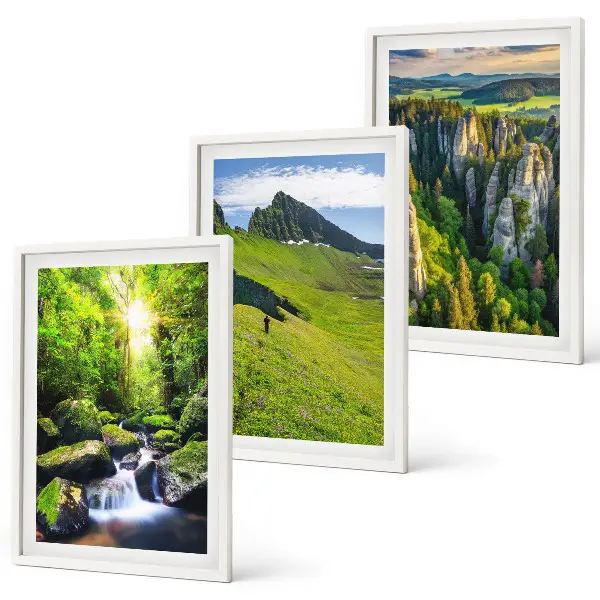 Lot de 3 tableaux pour salon montagnes vertes, cascade et forêt