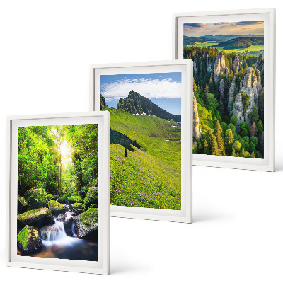 Lot de 3 tableaux pour salon Montagnes vertes, cascade, forêt