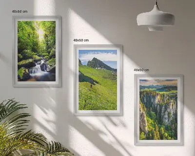 Lot de 3 tableaux pour salon montagnes vertes, cascade et forêt