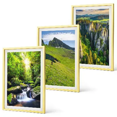 Lot de 3 tableaux pour salon montagnes vertes, cascade et forêt