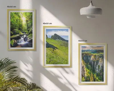 Lot de 3 tableaux pour salon montagnes vertes, cascade et forêt