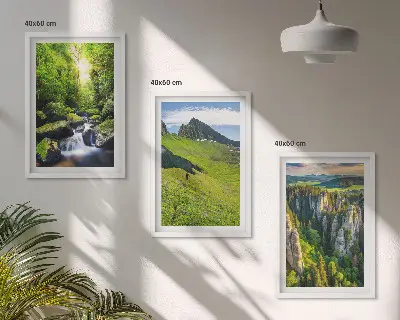 Lot de 3 tableaux pour salon montagnes vertes, cascade et forêt