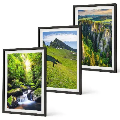 Lot de 3 tableaux pour salon montagnes vertes, cascade et forêt