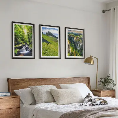 Lot de 3 tableaux pour salon montagnes vertes, cascade et forêt