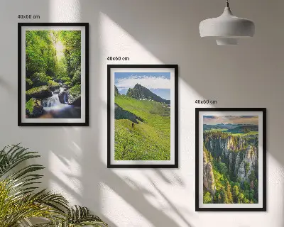 Lot de 3 tableaux pour salon montagnes vertes, cascade et forêt