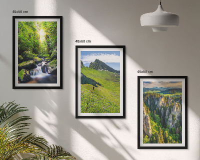 Lot de 3 tableaux pour salon Montagnes vertes, cascade, forêt