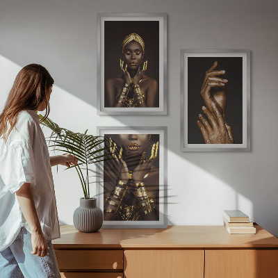 Lot de 3 tableaux pour salon Portraits de femmes africaines