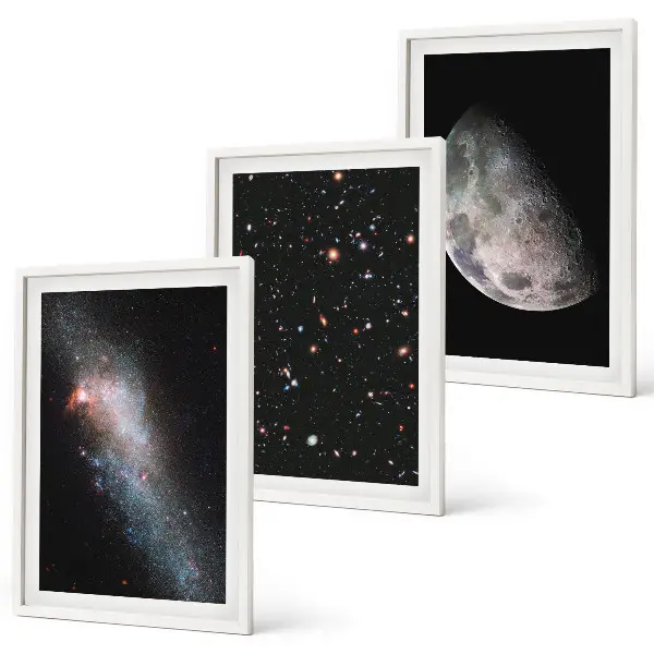 Lot de 3 tableaux pour salon motif espace galaxies étoiles et lune
