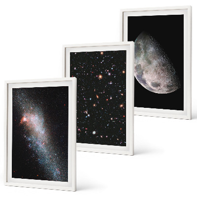 Lot de 3 tableaux pour salon Espace galaxies étoiles lune