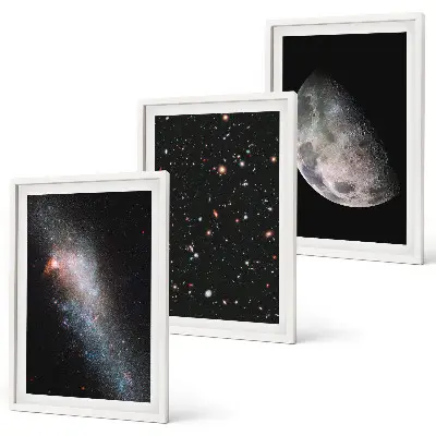 Lot de 3 tableaux pour salon motif espace galaxies étoiles et lune