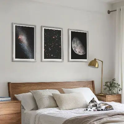 Lot de 3 tableaux pour salon motif espace galaxies étoiles et lune