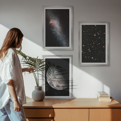 Lot de 3 tableaux pour salon Espace galaxies étoiles lune