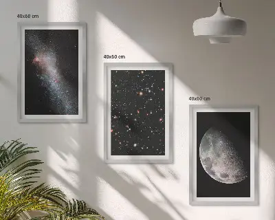 Lot de 3 tableaux pour salon motif espace galaxies étoiles et lune