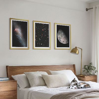 Lot de 3 tableaux pour salon Espace galaxies étoiles lune