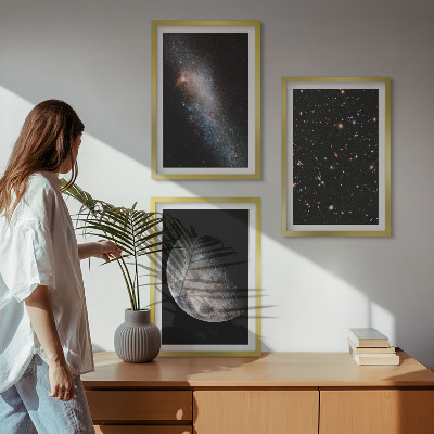 Lot de 3 tableaux pour salon Espace galaxies étoiles lune