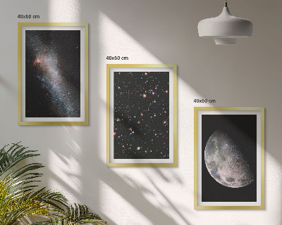 Lot de 3 tableaux pour salon Espace galaxies étoiles lune