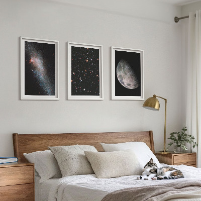 Lot de 3 tableaux pour salon Espace galaxies étoiles lune