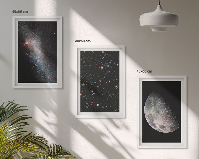 Lot de 3 tableaux pour salon Espace galaxies étoiles lune