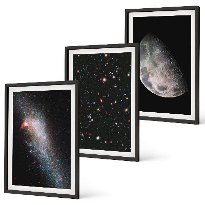 Lot de 3 tableaux pour salon Espace galaxies étoiles lune