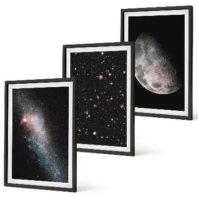 Lot de 3 tableaux pour salon motif espace galaxies étoiles et lune