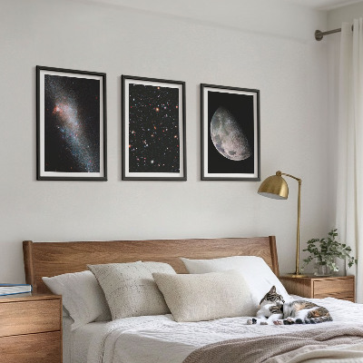 Lot de 3 tableaux pour salon Espace galaxies étoiles lune