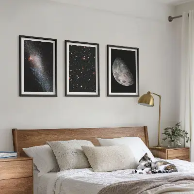 Lot de 3 tableaux pour salon motif espace galaxies étoiles et lune