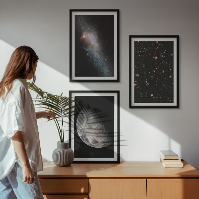 Lot de 3 tableaux pour salon Espace galaxies étoiles lune